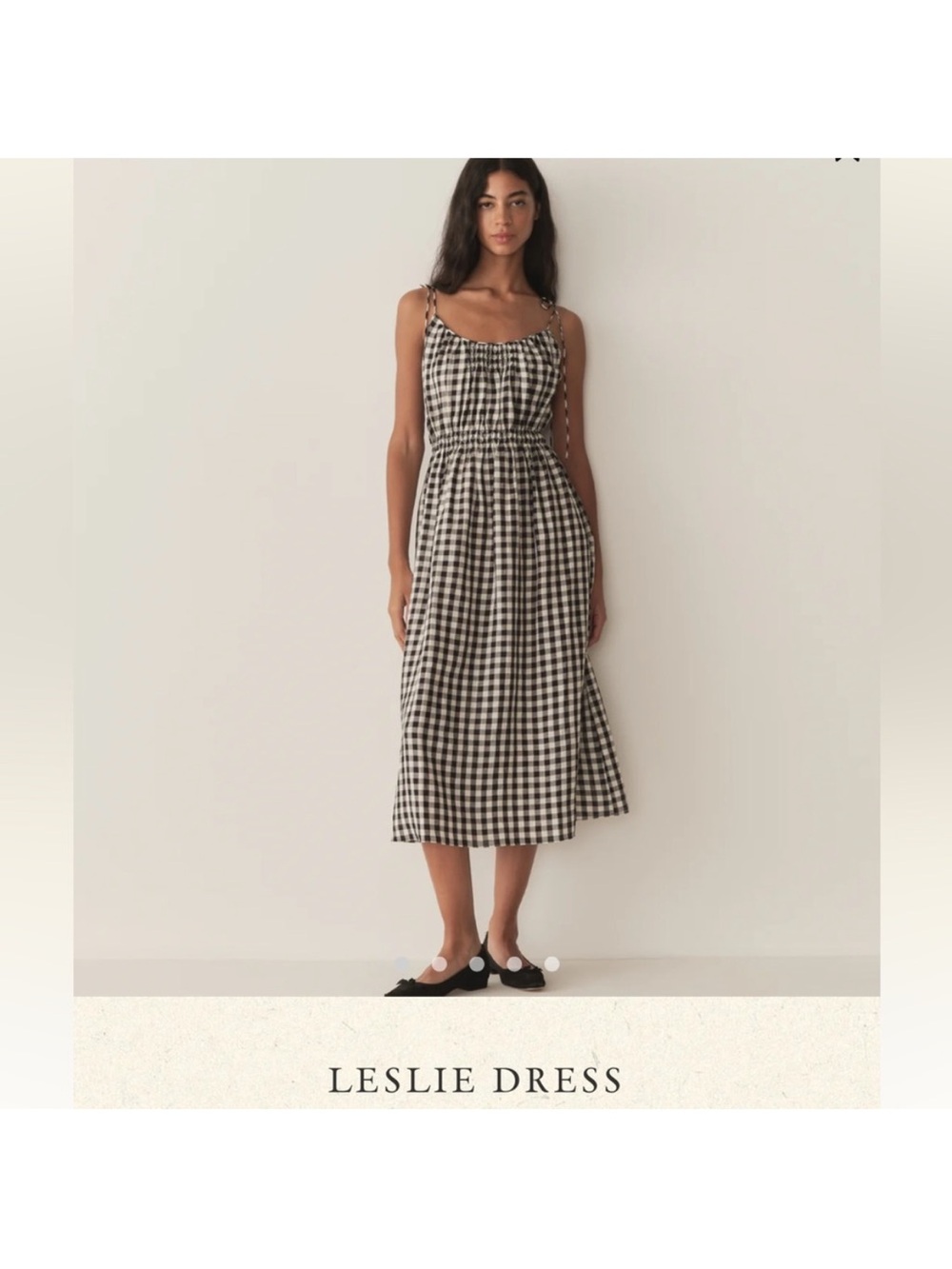 NWT DOEN LESLIE TIE-DETAILED SMOCKED GINGHAM VOILE MIDI DRESS - Picture 5 of 11